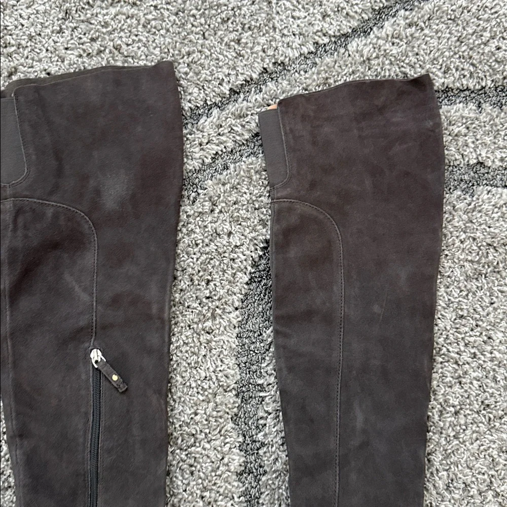 Kelsi Dagger Logan Grey Suede Leather Brooklyn Over The Knee Brown Heeled Boot 9